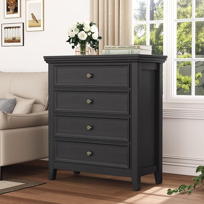 Black Dresser for Bedroom,Modern Storage Cabinet with 4 Drawer Chest for Living Room, Office, Hallway