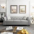 Chesterfield 3 Seater Sofa, Modern Leather Tufted Couch 3 Seater with Rolled Arms and Nailhead Mid-Century Upholstered Couch for Living Room, Bedroom, Apartment and Office, Grey