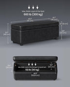 VASAGLE EKHO Collection - Storage Ottoman Bench, Entryway Bedroom Bench, 25 Gallons, Synthetic Leather with Stitching, Mid-Century Modern, Safety Hinges, Loads 660 lb, Ink Black ULOM075B01