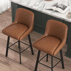 Swivel Bar Stools Set of 2, 26''H Upholstered Barstools with Backs, Modern Counter Height Bar Stool Chairs for Kitchen Island, Metal Legs, Faux Leather, Brown Counter Stools