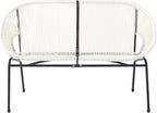 Christopher Knight Home Dessa 3 Piece Patio Furniture Set, Patio Wicker Accent Chair Set of 2 and Loveseat, Metal Frame 4 Seater Outdoor Papasan Lounge Chair Set, PE Rattan Outdoor Bistro Set, White