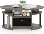 Furinno Jaya Oval Coffee Table, French Oak Grey/Black/Black