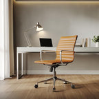 Ergonomic Office Chair with Lumbar Support Adjustable Swivel Mid Back Desk Chair PU Leather Computer Task Chair for Home Office 360° Rolling, Terracotta