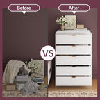 FURSUN Fluted 5 Drawers Dresser for Bedroom, 48" Tall Wooden Modern Dresser with Metal Handle, Curved Profile Design, Storage Organizer for Bedroom, Hallway (White)