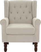 UIXE High Back Accent Chair, Upholstered Armchair in Fabric for Living Room, Retro Wingback Arm Chair Comfy Single Sofa Bedroom Reading Seat with Solid Wood Legs - Beige
