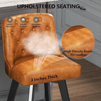 MINCETA Bar Stool, PU Leather Barstool, 26 Inch Upholstered Counter Stool with Low Tufted Back and Footrest, Swivel Counter Height Barstool for Kitchen Island Home Bar Brown