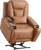 CHITA Electric Power Lift Recliner Chair for Elderly with Massage and Heat, Large Lay Flat Genuine Leather Recliner Chair with Cup Holders, USB Ports, Power Headrest, Independent Backrest, Saddle