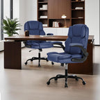Office Desk Chair,Mid Back Executive Leather Chair,Ergonomic Home Computer Chair,Modern Conference Room Chairs with Adjustable Flip-Up Arms and Rocking Function (Navy Blue)