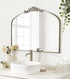 Kate and Laurel Arendahl Ornate Traditional Arched Mirror; 36 x 29; Silver; Decorative Baroque Style Arched Wall Mirror with Wide Frame and Ornamental Crown