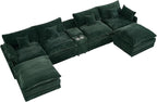 HYJT-H&K 145" U Shaped Cloud Couch Modular Green Sectional Couches for Living Room, Comfy Fluffy Corduroy Oversized Cloud Sectional Couch Large 6 Seat Sectionals Sofa Set Central Console USB Port