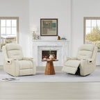 Watson & Whitely Oversized Genuine Leather Power Recliner Chairs for Big and Tall, Extra Wide Lay Flat Recliner with Power Headrest & Cup Holders, Electric Reclining Sofa for Living Room, Cream