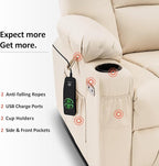 MCombo Large Power Lift Recliner Chair Sofa with Massage and Heat for Big and Tall Elderly People, 3 Positions, Cup Holders, and USB Ports, Faux Leather 7539 (Large, Cream White)