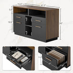 Home Office Furniture Set, 71" Electric Standing Desk with 2 Wide File Cabinet, AC/USB, Mobile File Cabinet with Lockable Wheels, Furniture Set with Multiple Functions,Black Walnut