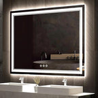 LED Mirror for Bathroom, 48x36 Inch Gradient Front and Backlit Bathroom Mirror, 3 Colors Dimmable CRI>90 Double Lights, IP54 Enhanced Anti-Fog, Hanging Plates Wall Mount LED Vanity Mirror
