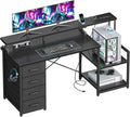 ODK 55 Inch Computer Gaming Desk with Power Outlets & 4 Drawers, Home Office Desk with Monitor Stand & Printer Shelves, Black