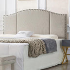 24KF Middle Century Linen Upholstered Tufted King Size Headboard with Antique Brass Nail Heads Trim King/California King headboard-Linen