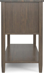 SIMPLIHOME Ela Console Table - 48 Inch Wide Solid Wood Sofa Table in Smoky Brown, Transitional Storage for Entryway or Living Room with 2 Drawers, 2 Cabinets, Open Shelf, and X-Panel Doors