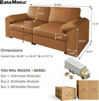 EASE MOOSE Loveseat Sofa for Living Room,Oversized Deep Seat Modular Sectional,Modern Comfy 2 Seater Sofas,Scratch Resistant Faux Leather Couch for Small Spaces, Brown