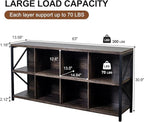 8 Cube Storage Organizer Bookshelf, Industrial Horizontal Bookcase, Accent Cubby Shelf, Media Console Table for Living Room, Home Office, 13.6" D x 63" W x 30.9" H, Dark Grey Oak