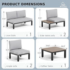 MFSTUDIO 6 Pieces Patio Furniture Set, Outdoor Sectional Metal Frame Patio Conversation Set, Modular Outdoor Couch with Coffee Table&Removable Cushion for Backyard, Garden