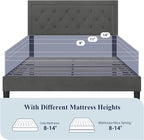 Allewie Queen Size Button Tufted/Fabric Upholstered Bed Frame with Adjustable Headboard/Wood Slat Support/Mattress Foundation/Dark Grey
