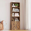 MXV Bookshelf Bookcase with Doors, 6 Tier 71" Tall Wooden Storage Shelves Organizer, Floor Standing Display Cabinet Shelves, Home Decor Furniture for Home Office, Living Room, Bedroom, Brown