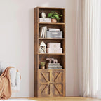 MXV Bookshelf Bookcase with Doors, 6 Tier 71" Tall Wooden Storage Shelves Organizer, Floor Standing Display Cabinet Shelves, Home Decor Furniture for Home Office, Living Room, Bedroom, Brown