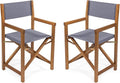 JONATHAN Y DRC1000A-SET2 Cukor Classic Vintage Outdoor Acacia Wood Folding Director Chair with Canvas Seat Mid-Century, Modern, Traditional, Bohemian, Coastal, Minimalist, Gray/Teak Brown (Set of 2)