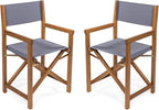 JONATHAN Y DRC1000A-SET2 Cukor Classic Vintage Outdoor Acacia Wood Folding Director Chair with Canvas Seat Mid-Century, Modern, Traditional, Bohemian, Coastal, Minimalist, Gray/Teak Brown (Set of 2)