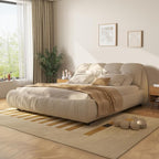 King Size Upholstered Platform Bed with Oversized Padded Backrest and Solid Wood Frame for Bedroom, Apartment Room, Beige