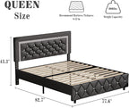 BarnFurin Queen Bed Frame with Diamond Tufted Headboard, Faux Leather Upholstered Bed with Wooden Slats Support, No Box Spring Needed, Mattress Foundation, Easy Assembly, Grey