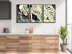 Wieco Art Black Framed 3 Piece Witch and Skeleton Ukiyo-E by Utagawa Takiyasha Historic Cultural Illustrations for Living Room Bedroom Home Decorations Artwork