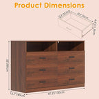 Bigbiglife 6 Drawers Dresser for Bedroom Wooden Drawer with Open Storage Cubby, Double Wide Dresser Organizer for Bedroom, Living Room, Entryway, Hallway (Walnut Brown)