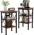 VECELO Modern Nightstands X-Design Side End Table Night Stand with Storage Shelf for Bedroom,Living Room,Set of 2 (Brown A2)