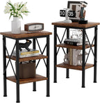 VECELO Modern Nightstands X-Design Side End Table Night Stand with Storage Shelf for Bedroom,Living Room,Set of 2 (Brown A2)