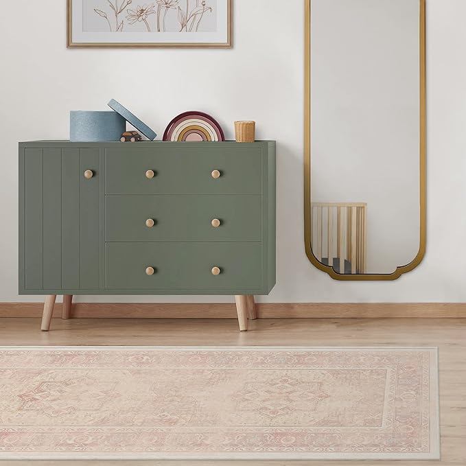 RUGGABLE Washable Runner Rug – Kamran Soft Pink 2.5x7, Stain-Resistant, Non-Slip Hallway Runner – Machine Washable Rug for Hallway, Entryway, Living Room & Kitchen–with Standard Pad