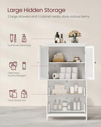 VASAGLE Floor Storage Cabinet, Freestanding Storage Unit with 2 Drawers and 2 Doors, Adjustable Shelf, 11.8 x 23.6 x 43.3 Inches, for Entryway, Bathroom, White UBBC551P31