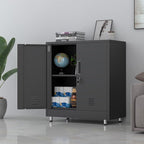 Metal Storage Cabinet with Locking Doors and Adjustable Shelf, Small Lockable Sideboard Buffet Cabinet for Home Office Hallway Entryway Living Dining Room (Black)
