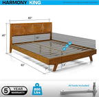 Acacia Harmony King Platform Bed Frame – Solid Rubber Wood, Caramel Finish, Mid-Century Modern Design, Unique Circular Wood Grain, 800lbs Capacity, No Box Spring Needed, Easy Assembly