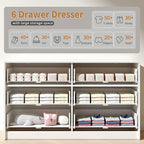White 6 Drawer Dresser Bedroom,55” Wide Large White Fluted Dresser with Gold Handles, Modern Chest of Drawer for Closet, Bedroom, Living Room
