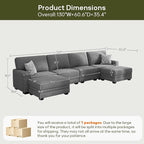 Wanderwell Oversized Modular Sectional Sofa, 6-Seater U Shaped Couches with Movable Ottoman,Corduroy Sectional Couch with Wide and Deep Seats Suitable for Living Room,Bedroom,Apartment (Grey, U-6)