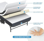 Folding Bed with Mattress for Adults, 75" x 31" Foldable Bed with Headboard and Side Pocket, Twin Size Metal Bed Frame with Wheels, Portable Rollaway Bed for Guest, Travel