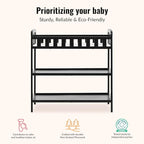 Dream On Me Emily Changing Table In Black, Comes With 1" Changing Pad, Features Two Shelves, Portable Changing Station, Made Of Sustainable New Zealand Pinewood