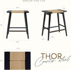 Thor Wicker Premium Solid Wood Counter Stool 24", Backless Counter Height Seating with Hand-Knitted Rope, Eco-Friendly Modern Design (Midnight Charcoal)