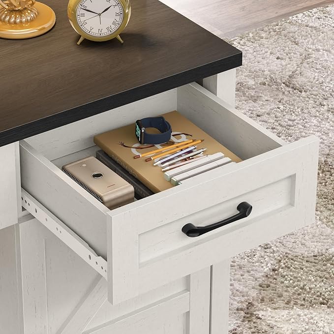 Farmhouse 67" H Executive Desk with Hutch,Office Desks with 5 Drawers, Computer Desk with Storage Cabinet & File Drawers and Charging Station, Wood Workstation for Home Office and Study.(Black).