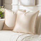 FUTEI Beige Velvet Decorative Throw Pillow Covers 24x24 Set of 2,Soft Cozy Edge with Tassels European Cushion Case,Boho Modern Home Decor for Couch Bed Living Room