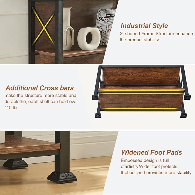 HOMBAZAAR Book Shelf,3 Tier Small Bookshelf with Metal Frame and Backboard,Small Shelf Bookcase for Living Room,Bedroom and Office,29.5 inch