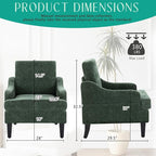 Modern Accent Chair for Bedroom Upholstered Reading Chair with Side Pockets Comfy Living Room Chairs Living Room Armchair for Office, Apartment (Green Chenille)