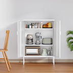 2 Door Accent White Metal Storage Cabinet with Adjustable Shelves and Air Vent Doors, 3 Tier Metal Sideboard Cabinet for Home, Office, Entryway, Hallway, Assembly Required, (LC-WGG-W)