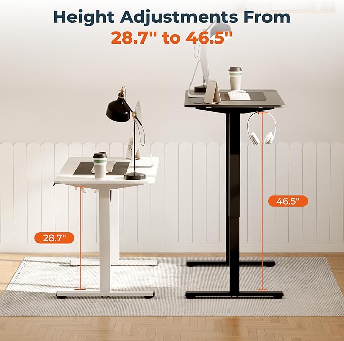 Adjustable Stand Up Desk with Memory Preset, 55 x 24 Inch Standing Desks Electric Desk for Home Office with Splice Board (White)